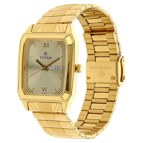 Titan Quartz Analog Men's Watch Champagne Dial With  Gold Stainless Steel Strap,1581YM05