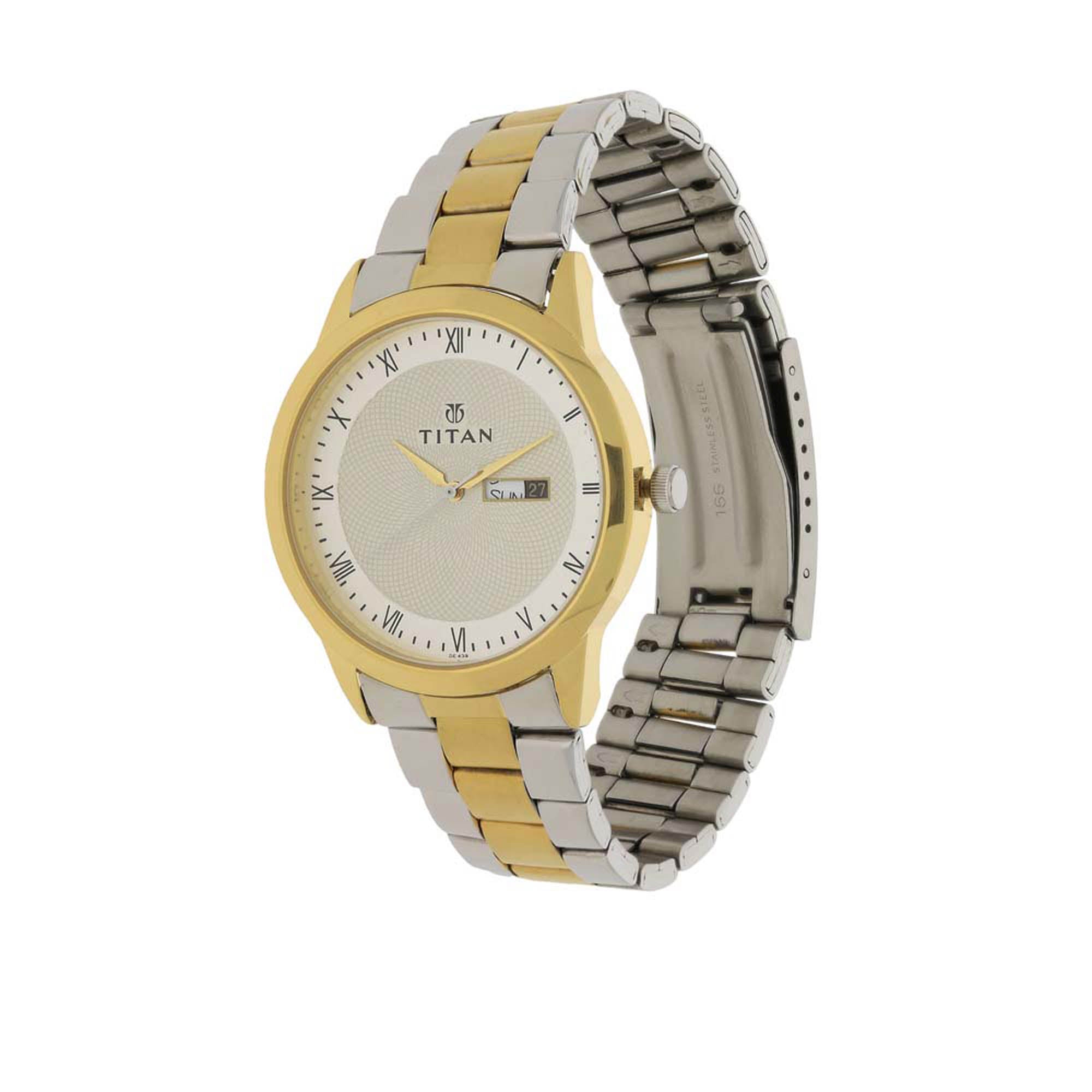 Titan Men's Watch Analog, Champagne Dial Silver & Gold Stainless Steel Strap Watch, 1584BM - view 2