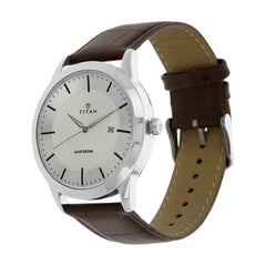 Titan Men's Watch Classique Collection Analog, Silver Dial Brown Leather Strap, 1584SL03,