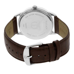 Titan Men's Watch Classique Collection Analog, Silver Dial Brown Leather Strap, 1584SL03,