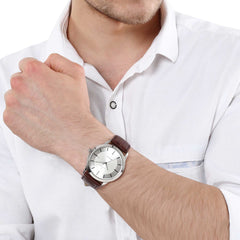 Titan Men's Watch Classique Collection Analog, Silver Dial Brown Leather Strap, 1584SL03,