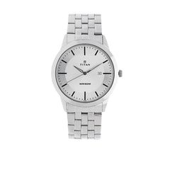 Titan Men's Watch Analog, White Dial Silver Stainless Steel Strap Watch, 1584SM03