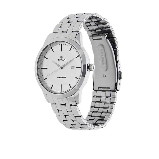 Titan Men's Watch Analog, White Dial Silver Stainless Steel Strap Watch, 1584SM03