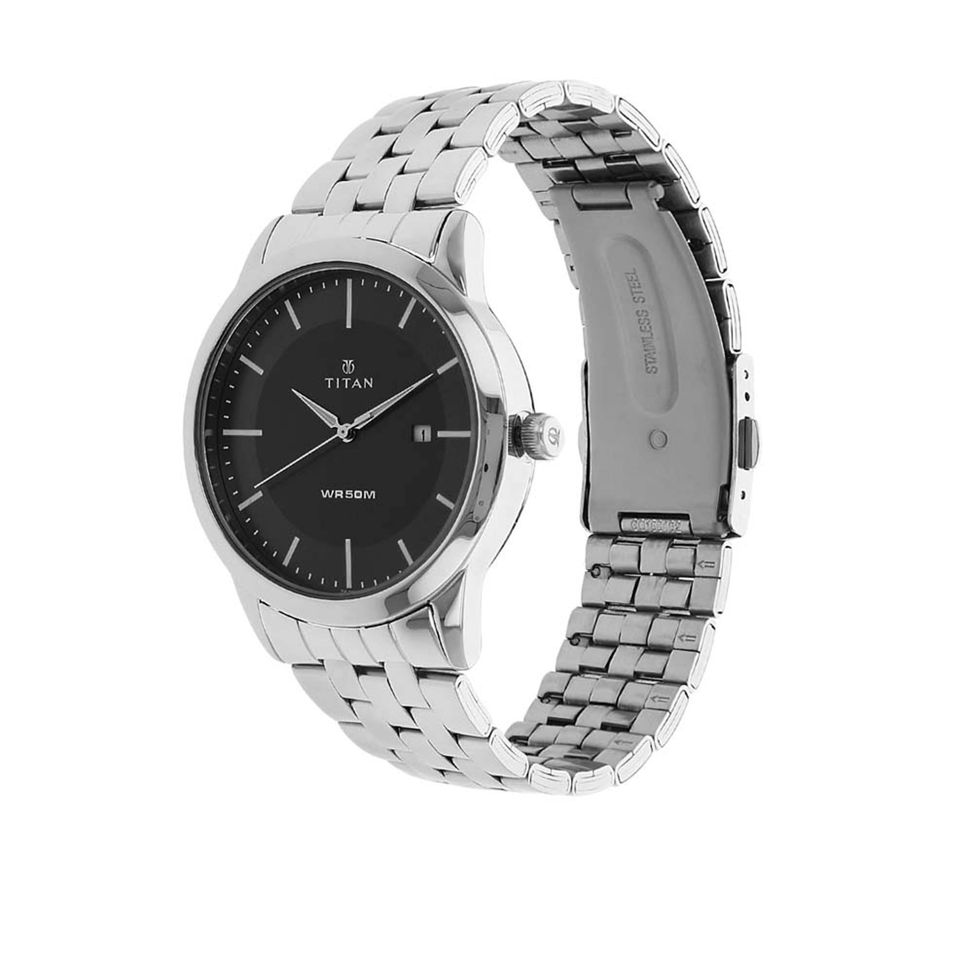 Titan Men's Watch Classique Collection Analog, Black Dial Silver Stainless Strap, 1584SM04 - view 2