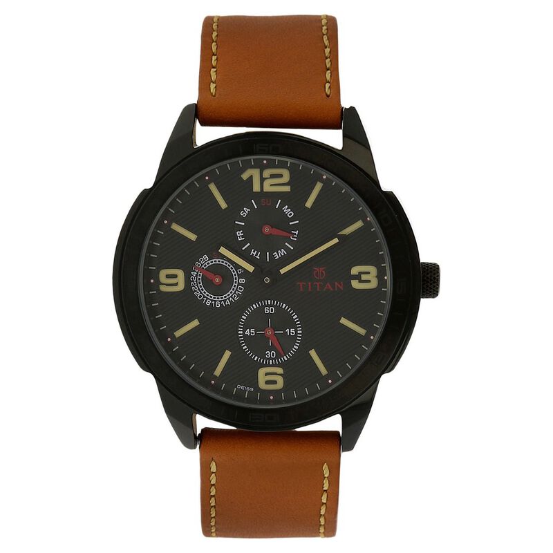 Titan Men's Watch Analog, Black Dial With Brown Leather Strap, 1585NL01