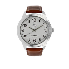 Titan Men's Watch Classique Collection Analog, White Dial Brown Leather Strap, 1585SL07