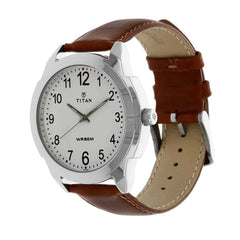 Titan Men's Watch Classique Collection Analog, White Dial Brown Leather Strap, 1585SL07