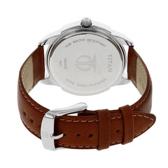 Titan Men's Watch Classique Collection Analog, White Dial Brown Leather Strap, 1585SL07