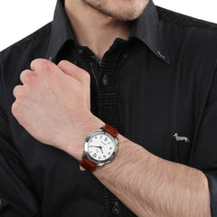 Titan Men's Watch Classique Collection Analog, White Dial Brown Leather Strap, 1585SL07