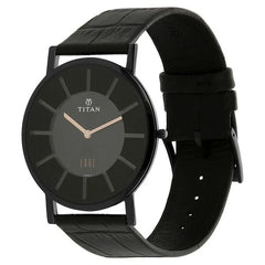 Titan Men's Watch Analog, Edge Collection Black Dial Black Leather Strap Watch, 1595NL01