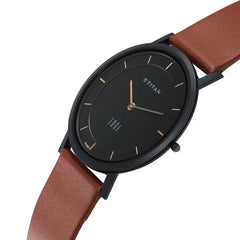 Titan Men's Edge Watch Analog, Black Dial With Brown Leather Strap, 1595NL03