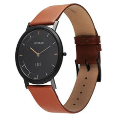 Titan Men's Edge Watch Analog, Black Dial With Brown Leather Strap, 1595NL03