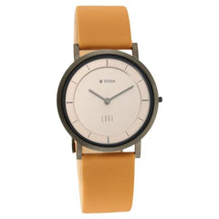 Titan Men's Watch Analog, Edge Collection Beige Dial Brown Leather Strap, 1595QL01