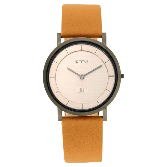 Titan, Men, Analog, Watch, Beige Dial, Leather Strap, 1595QL01