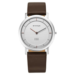 Titan Men's Watch Analog, Edge Collection Silver Dial Brown Leather Strap Watch, 1595SL03