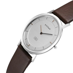 Titan Men's Watch Analog, Edge Collection Silver Dial Brown Leather Strap Watch, 1595SL03
