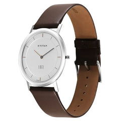 Titan Men's Watch Analog, Edge Collection Silver Dial Brown Leather Strap Watch, 1595SL03