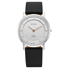 Titan Men's Watch Analog, Edge Collection White dial Dark Blue Leather Strap, 1595SL06