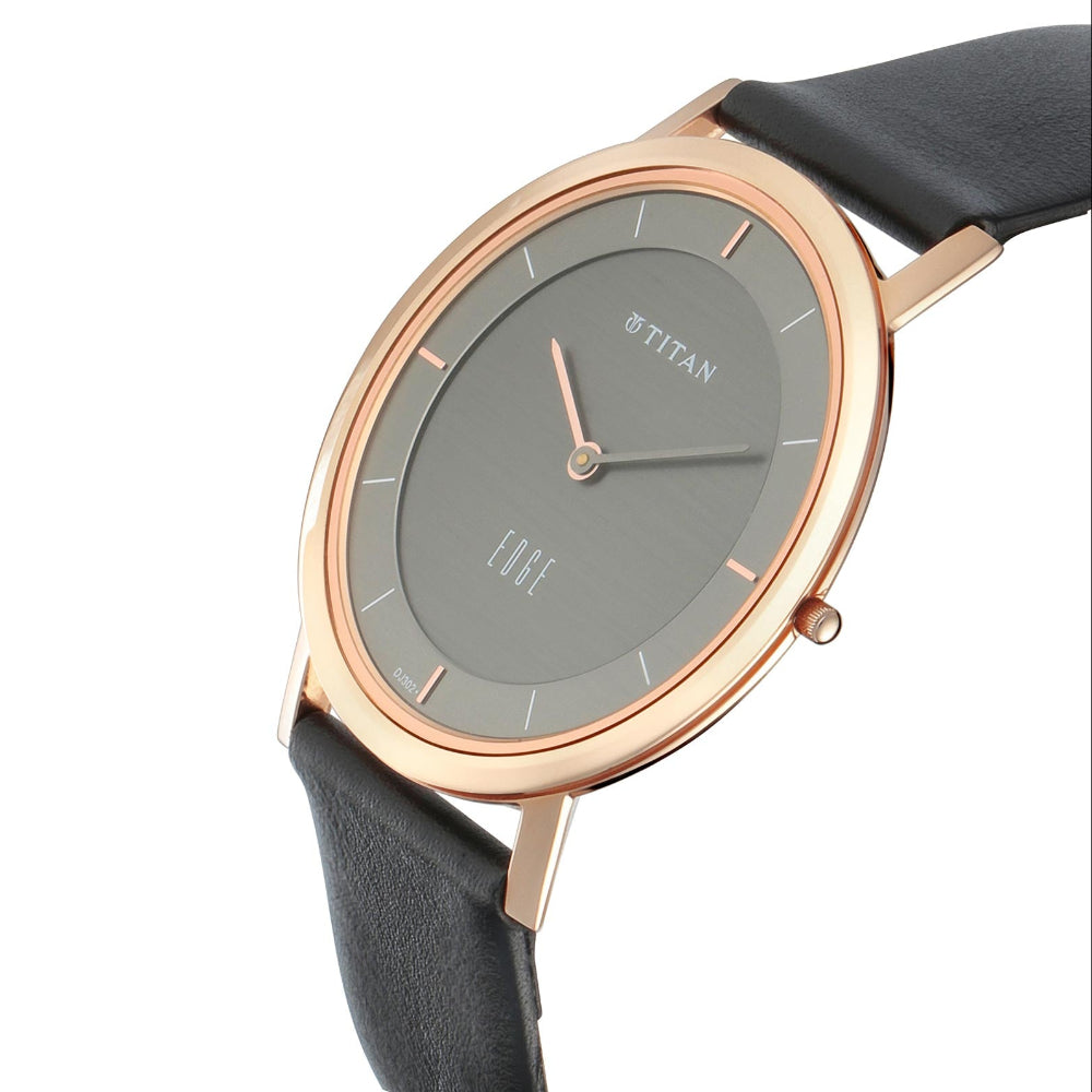 Titan Men's Watch Analog, Edge Collection Anthracite Dial Black Leather Strap Watch, 1595W - view 2