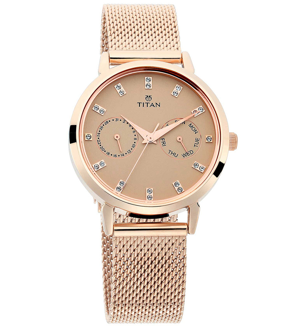 Titan Women's Watch Sparkle Collection Analog, Rose Gold Dial Rose Gold Stainless Strap, 2569WM04