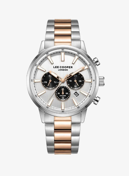 Lee Cooper Men's Multifunction Watch with Silver Dial and Silver/Rose Gold Stainless Steel Band, LC08382.530