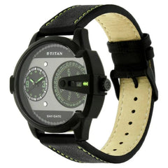 Titan Men's Watch Analog, Black Dial With Black Leather Strap, 1608NL01