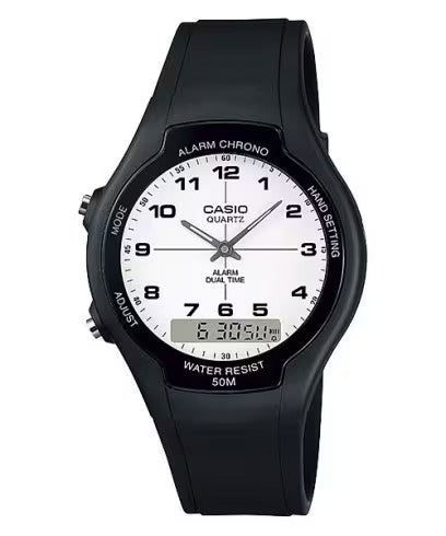 Casio men analog watch, white dial with comfortable strap, model CS-AW-90H-7BVDF, Bahrain