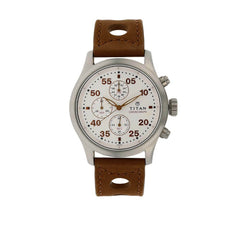 Titan Men's Watch Analog, White Dial With Brown Leather Strap, 1634SL01