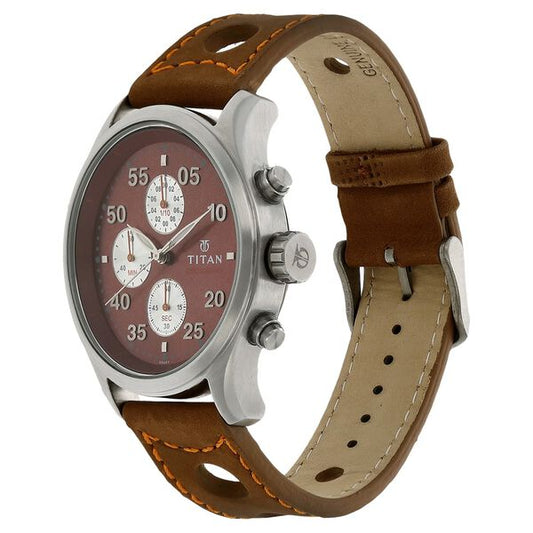 Titan, Men's, Analog Watch, Brown Dial, with Leather Band, TI-1634SL03