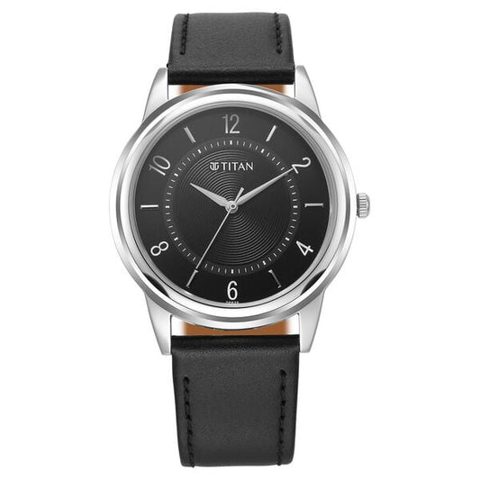 Titan, Men, Analog, Watch, Black Dial, Leather Strap, 1638SL02