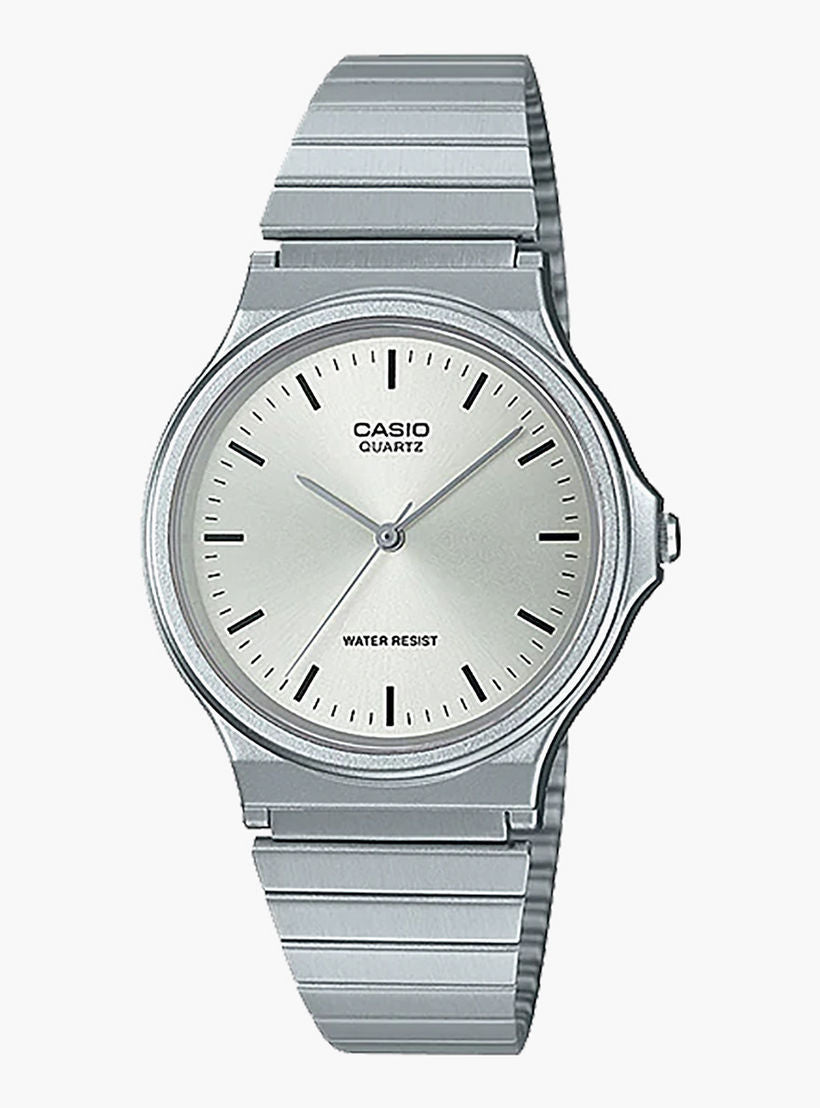 Casio, Menâ€™s Watch Analog, Silver Dial Silver Stainless Steel Band, MQ-24D-7EDF