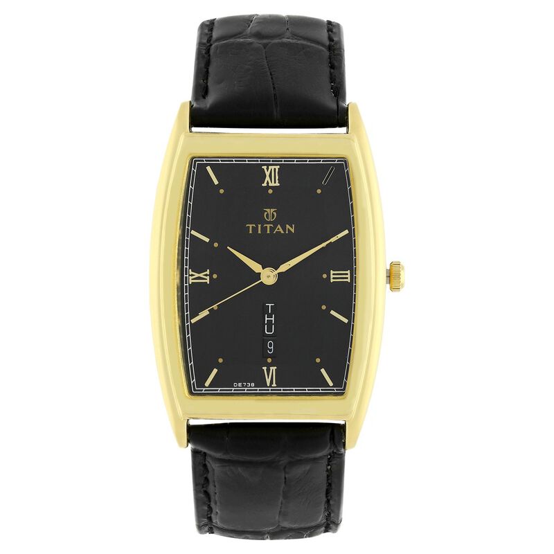 Titan Men's Watch Analog, Black Dial With Black Leather Strap, 1640YL03