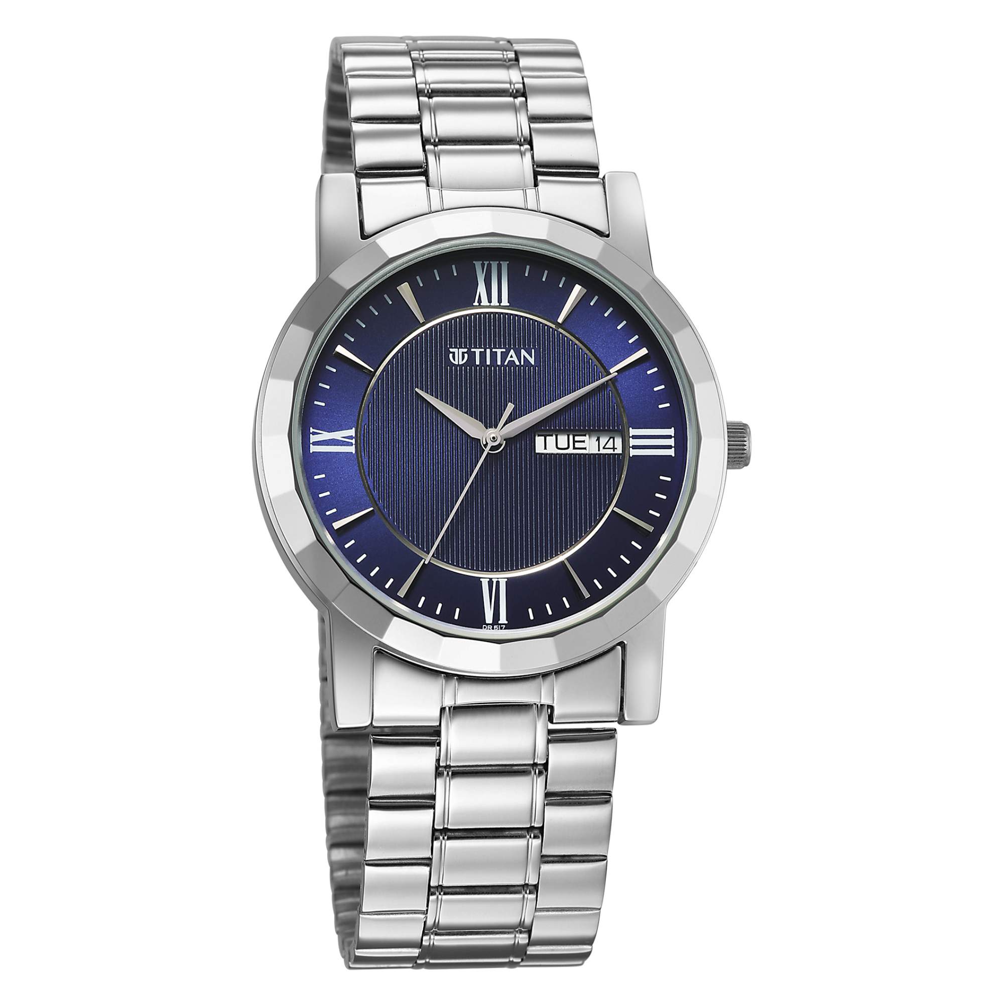 Titan Analog Men's Watch With Day and Date Display with Blue dial and Silver Stainless Steel Strap, 1644SM01