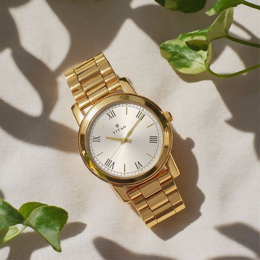 Titan, Men's, Analog Watch, Gold Dial, with Stainless Steel Band, TI-1644YM06