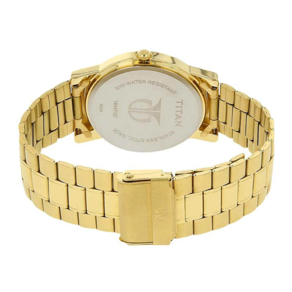 Titan Men's Watch Karishma Collection Analog, Silver Dial Gold Stainless Strap, 1644YM01