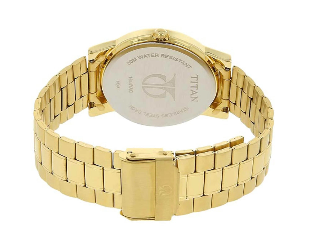 Titan Quartz Analog Men's Watch with Day and Date Champagne Dial Stainless Steel Strap, 1644YM03
