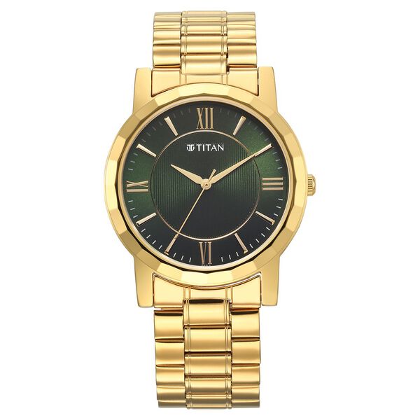 Titan Karishma Zing Men's Watch Analog Green Dial with Gold Stainless Steel Band, 1644YM05