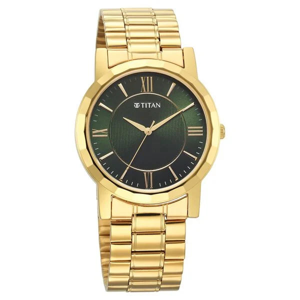 Titan Karishma Zing Men's Watch Analog Green Dial with Gold Stainless Steel Band, 1644YM05