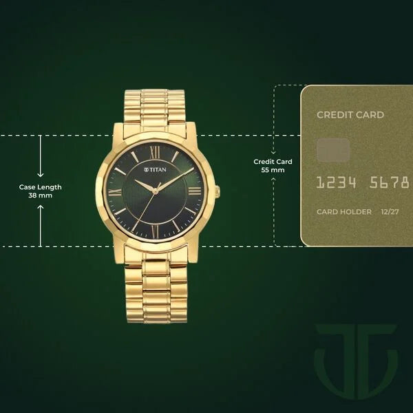 Titan Karishma Zing Men's Watch Analog Green Dial with Gold Stainless Steel Band, 1644YM05