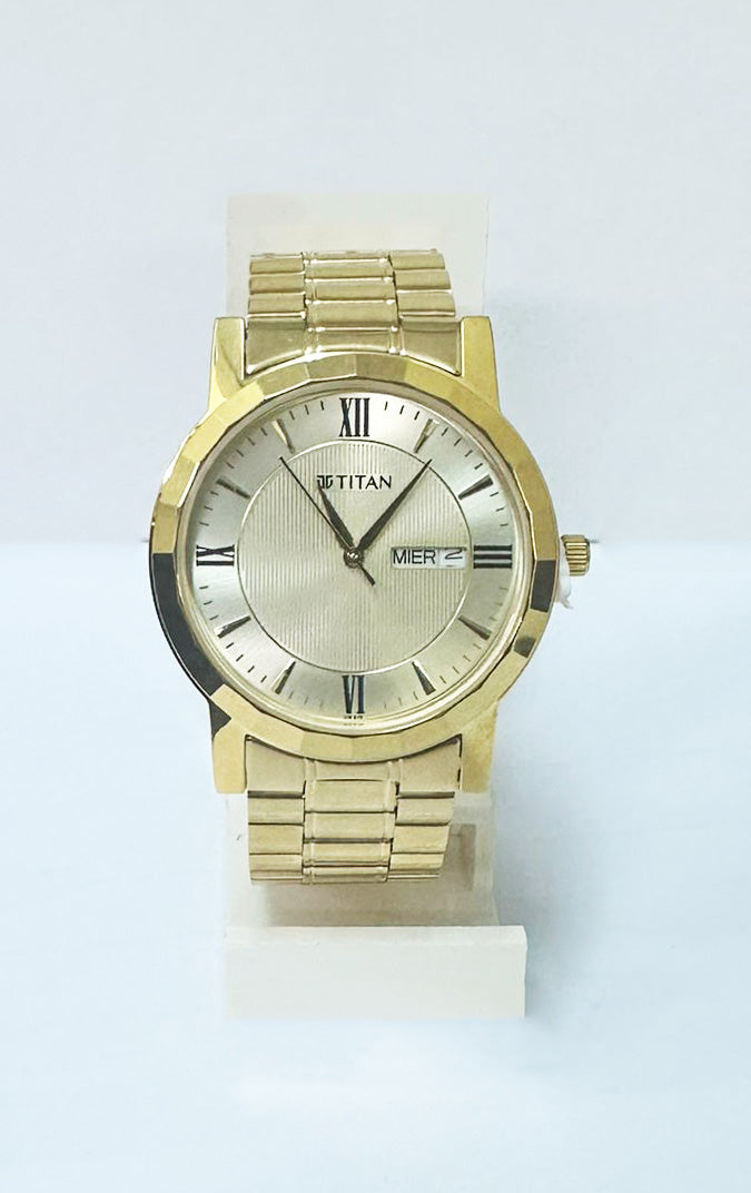 Titan Karishma Men's Analog Watch Champagne Dial With Gold Stainless Steel Strap, 1644YM06