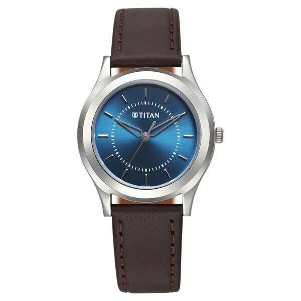 Titan Karishma Men's Watch Analog Blue Dial with Brown Leather Strap, 1648SL01