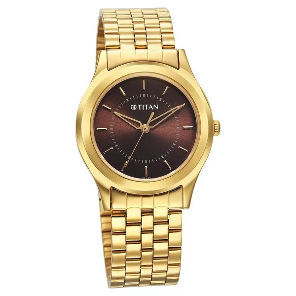 Titan Karishma Zing Men's Watch Analog Brown Dial with Gold Stainless Steel Band, 1648YM06