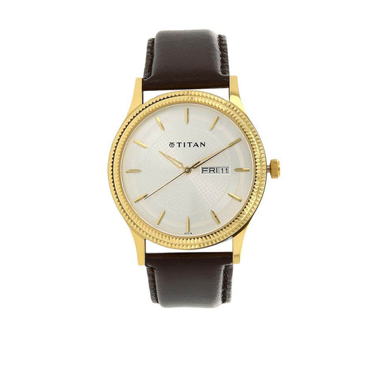 Titan, Men, Analog, Watch, Champagne Dial, Leather Strap, 1650YL01