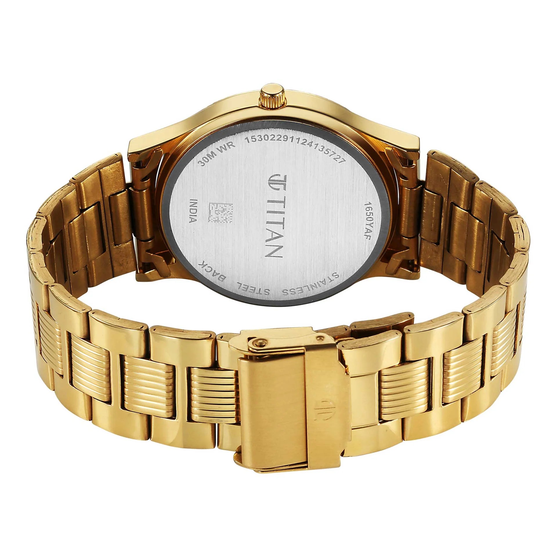 Titan Men's Watch Analog Black Dial with Gold Stainless Steel Band, 1650YM10