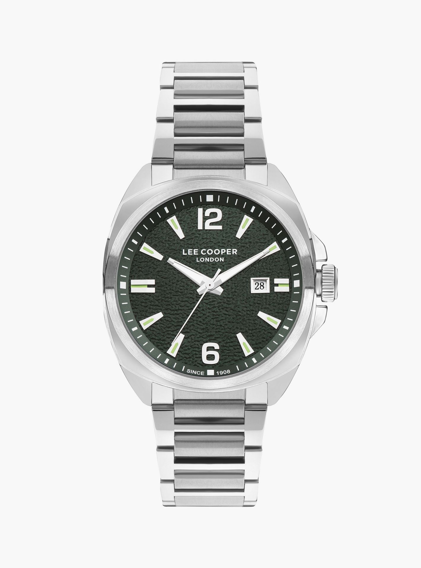 Lee Cooper Men's Watch Analog, Green Dial Silver Metal Band, LC07839.370