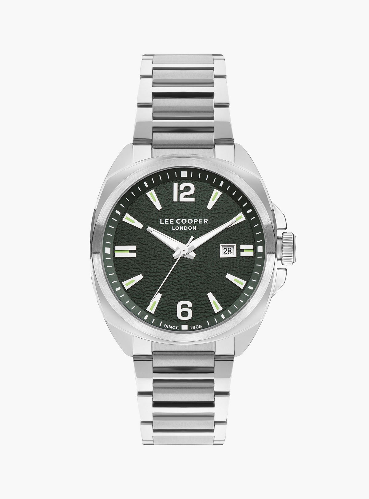 Lee Cooper Men's Watch Analog, Green Dial Silver Metal Band, LC07839.370