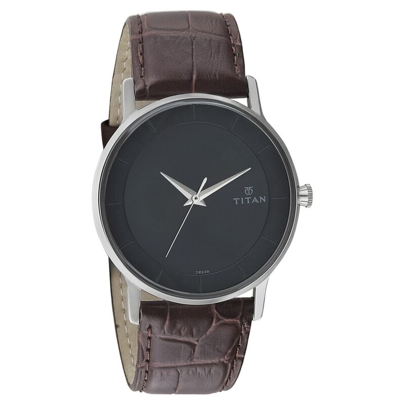 Titan Men's Watch Black Dial Brown Leather Strap Watch, 1672SL01