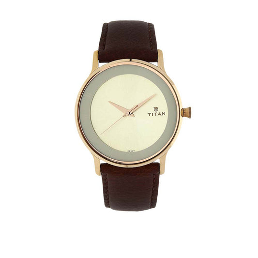 Titan, Men, Analog, Watch, Champagne Dial, Leather Strap, 1672WL01