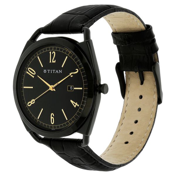 Titan, Men's Watch Black Dial With Black Leather Strap, 1675NL01