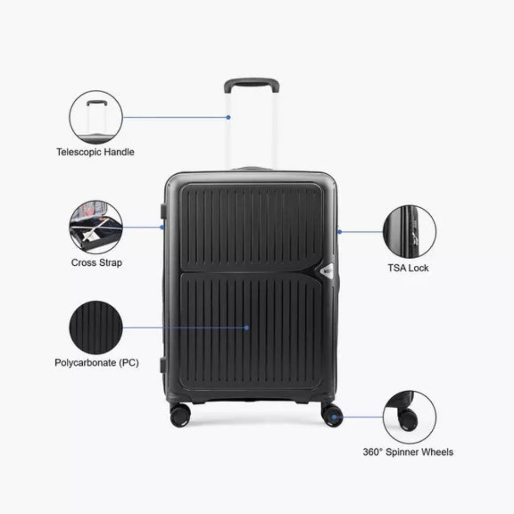 VIP Locus-Max 55cm, 8 Wheel Hard Trolley ,Jet Black, LOCUSMAX55BLK